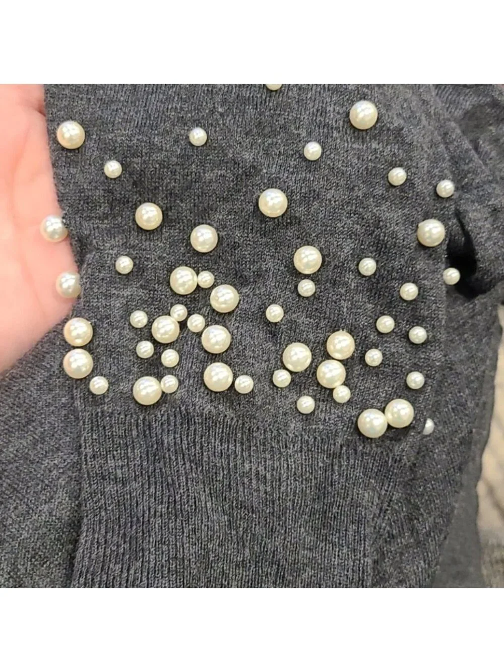 Zara Knit Faux Pearl Sleeve Long Sleeve Sweater